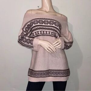 New York & Company Pink Patterned Off-Shoulder Sweater